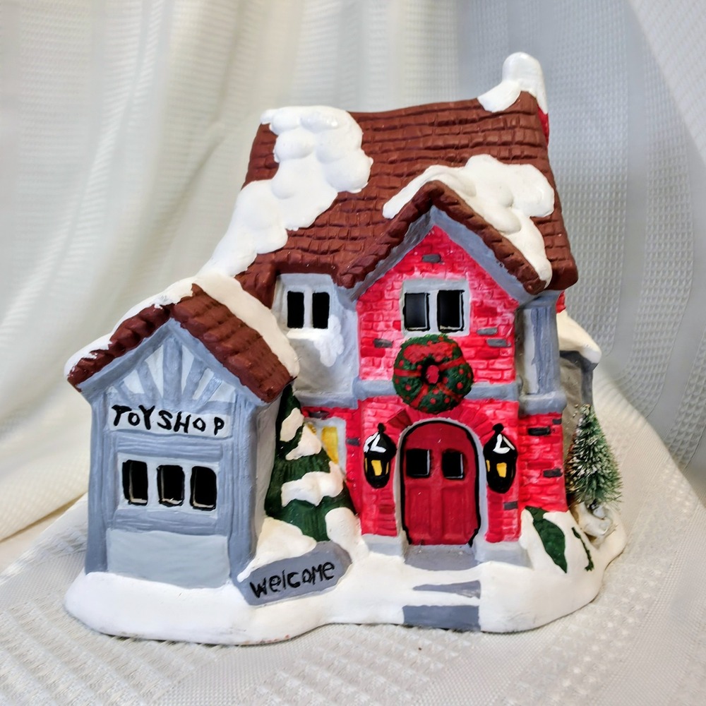 Christmas Village Toy Shop House 9" Ceramic Building –‎ Hand Painted